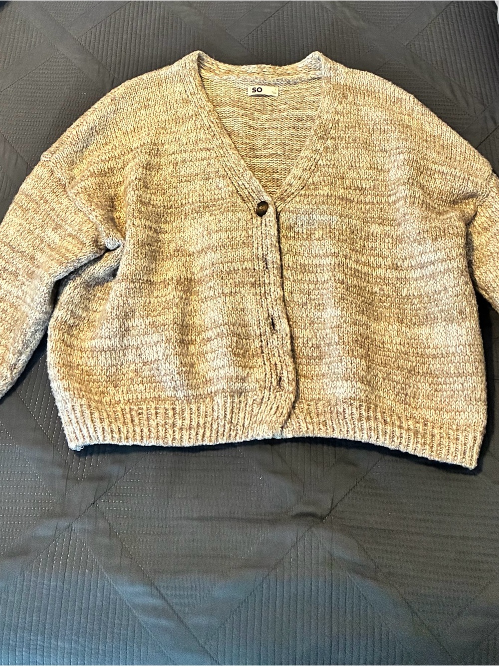 SO Neutral Marled V-Neck Button Cardigan - Beige